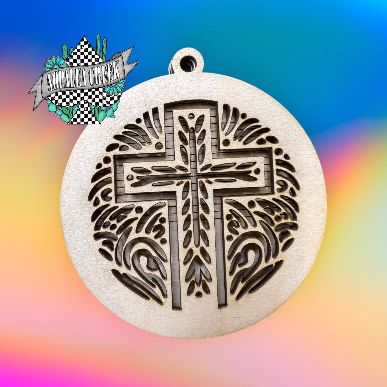 Etched Cross Wooden/Felt Charm (SET OF 2)